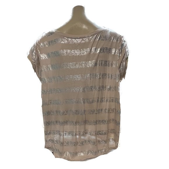 Jennifer Lopez Women’s BLUSH & SILVER Striped TSHIRT NWT SIZE L - Picture 3 of 5